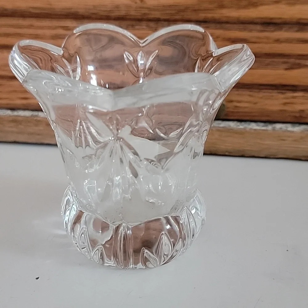 FOSTORIA 24% lead Crystal Glass Accents Vase Candle GERMANY